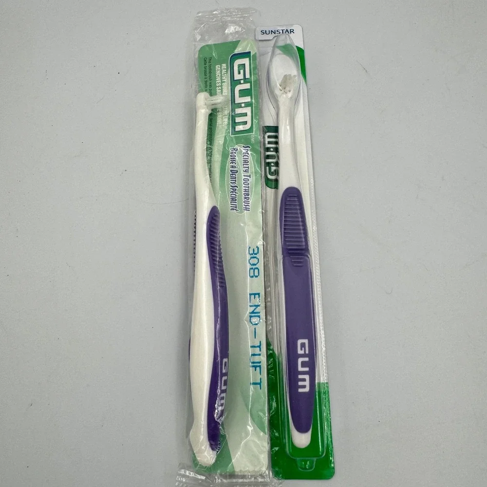 GUM‎ Specialty Toothbrush Purple 308 End-Tuft 2-Pack NEW